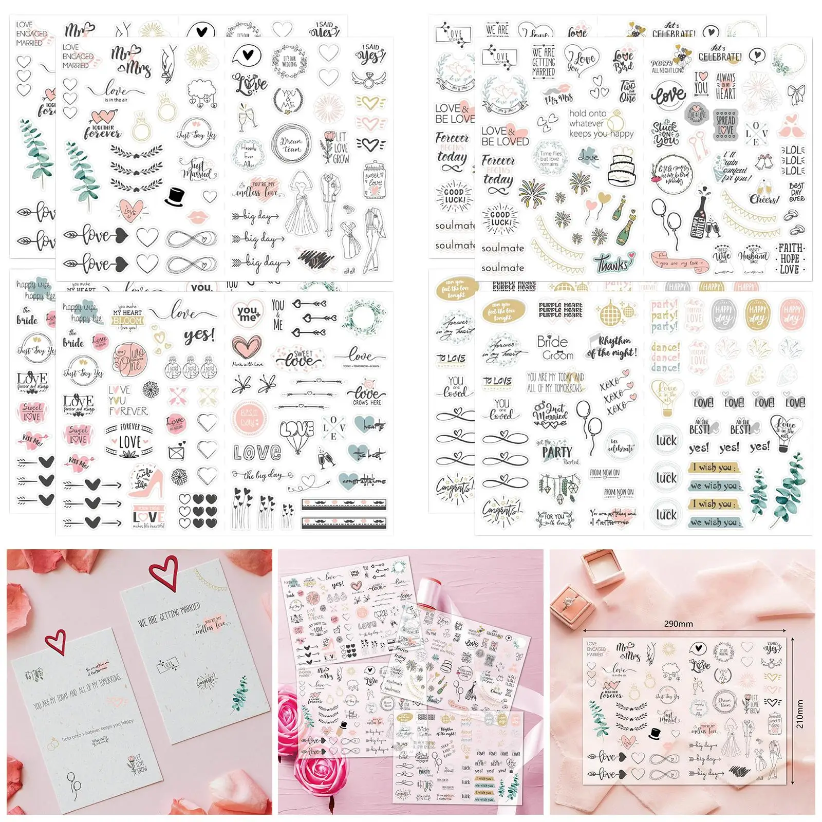 

8 листов, свадебные наклейки для скрапбукинга