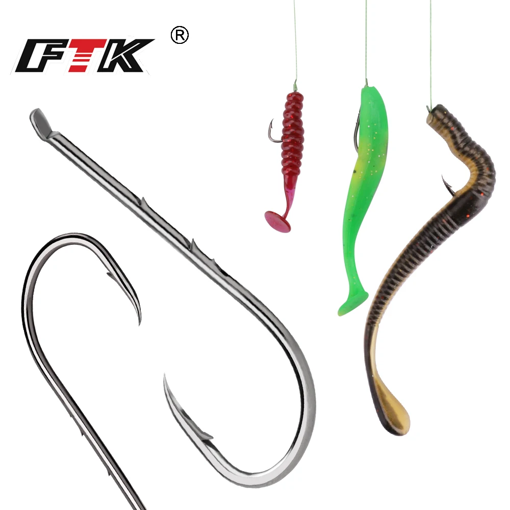 Рыболовные крючки FTK 100 шт. морские рыболовные приманки с зазубринами хвостовик
