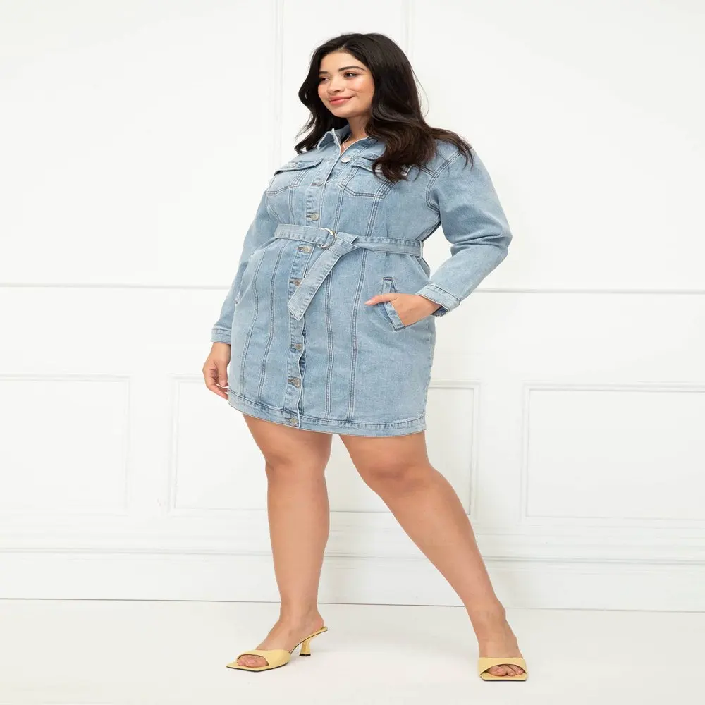 

HMCN Women`s Plus Size Denim Jacket Dress