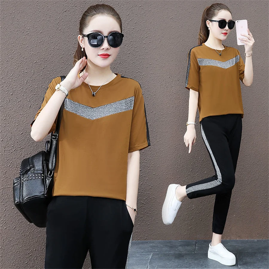 

2022 Fashion New Women Clothes Tracksuit Two Piece Set Spring Casual Sportswear Ins Suit O-neck Printing T shirt+Pants