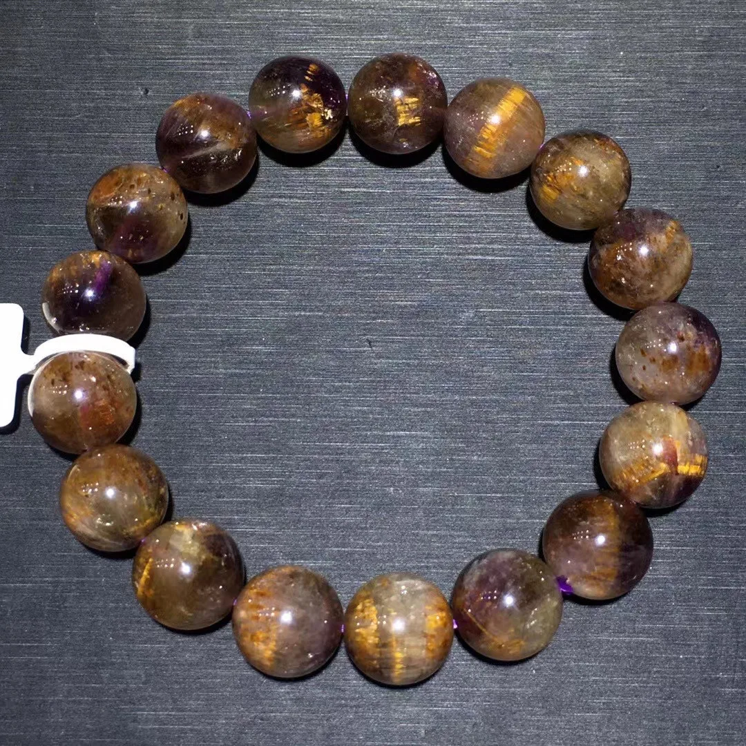 

Натуральный ауралит 12 мм, 23 фиолетового золота, рутилированный кварцевый браслет, ювелирные изделия для женщин и мужчин, энергетические Хрустальные Бусины, каменные нити AAAAA