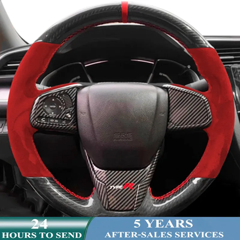 Car Steering Wheel Cover Non-slip Carbon Fiber Suede Braid For Honda Civic 10 2016-2021 CR-V CRV 2017-2021 Clarity 2018-2021