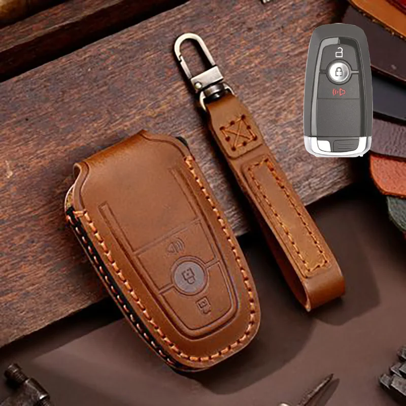 

Ford Fusion Mustang Explorer F-150 F-250 F-350 2017 2018 Remote Genuine Leather Car Key Case Shell Cover Skin Holder keychain