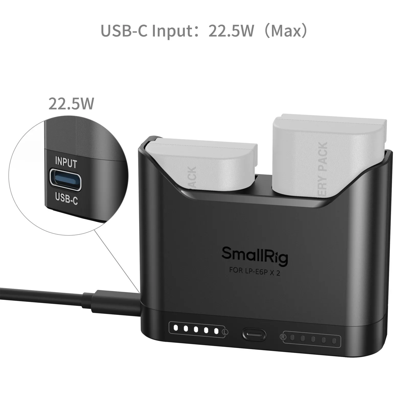 Фото Зарядное устройство SmallRig LP-E6P LP-E6NH LP-E6N LP-E6 с двумя слотами для аккумуляторов Canon EOS R6 Mark III R5 Mark II R7 5D Mark II (2 часа зарядки) №1