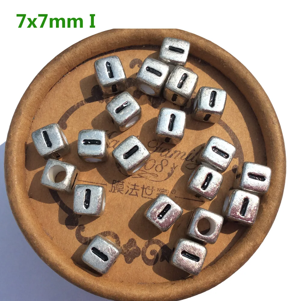 Silver Letter Beads 7mm 1900pc Acrylic Vintage Square Shape Cube Alphabets For Jewelry Making Big Hole Antique Bracelets Spacers