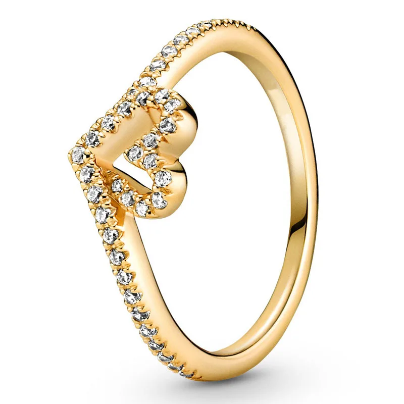 

Authentic 925 Sterling Silver Gold Timeless Wish Sparkling Heart Ring For Women Wedding Party Europe Fashion Jewelry