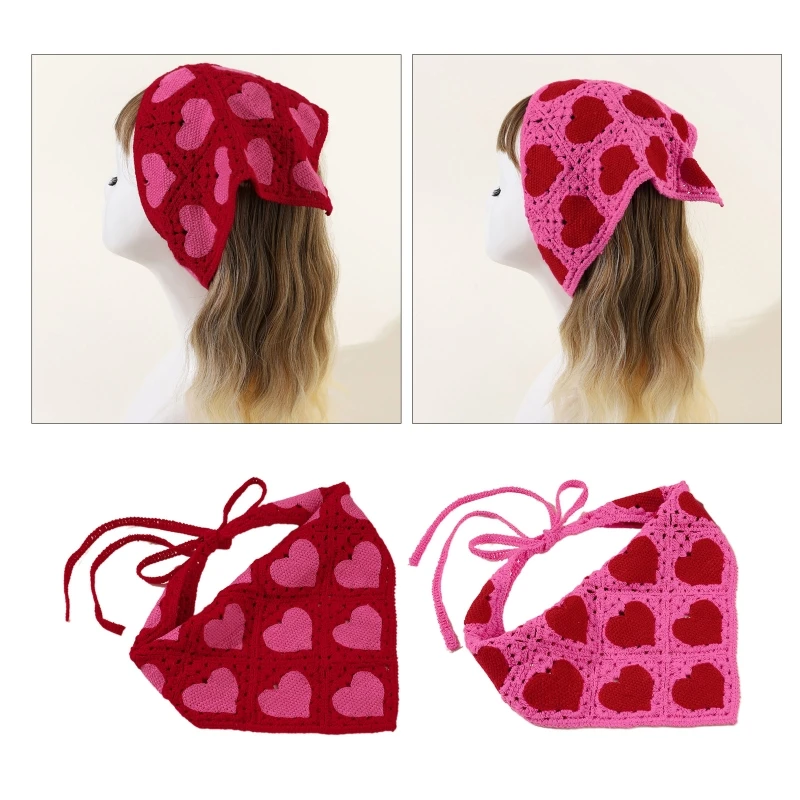 

Crochet Anti-uv Bandana Knitted Hair Kerchief Tie Back Head Wrap Color Matching Pastoral Turban for Girls Photo Props