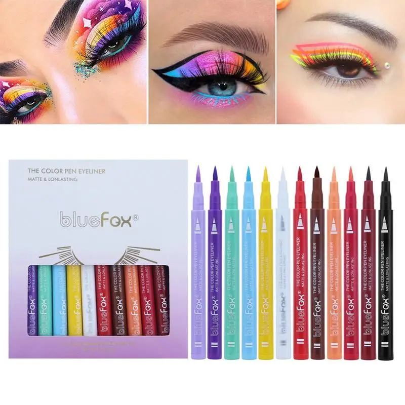 

Waterproof Rainbow Matte Colorful Liquid Eye Liner Pencil Color Eyeliner Pen Makeup Make Up Long-Lasting Cosmetics 12PCS