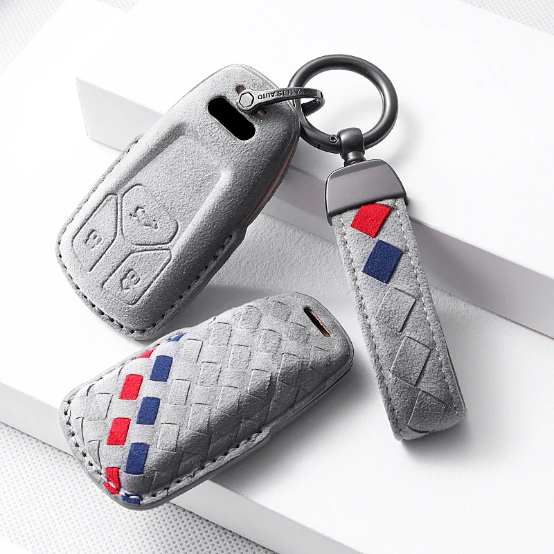 

Turn Fur Synthetic Suede Car Key Fob Case Cover Bag Protector Suit For AUDI Key Fob Cover Case A4 A5 B9 Q5 FY Q7 4M TT S4 TTS