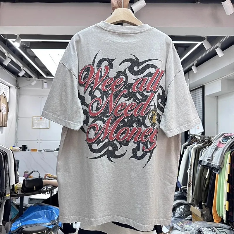 

Новый Винтажный Винтажная промытая абрикосовая футболка Hellstar, мужская женская футболка с рисунком под глаза, одежда в стиле хип-хоп