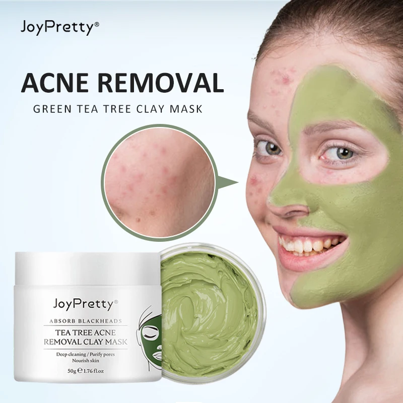 Green Tea Tree Clay Mask Remove Against Face Acne Treatment Cream Mask Facial Cleansing Black Dots Blackheads Remover Skin Care