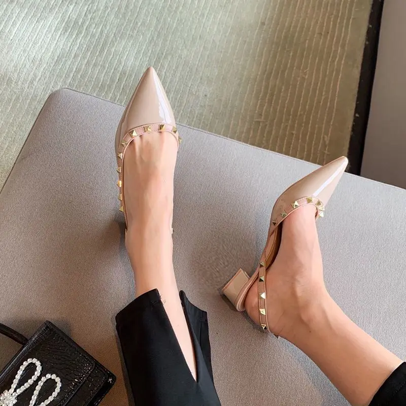 2023 Summer Fashion Brand Women 's High Heeled Shoes Leather Rivet Sandal Casual Comfortable Pumps Sexy Party Office Shoes