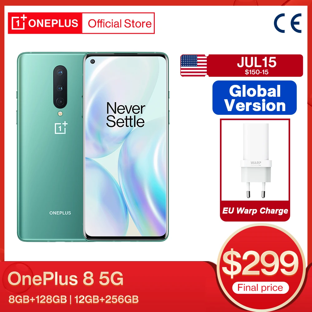Global Version OnePlus 8 5G Smartphone 8GB 128GB Snapdragon 865 6.55'' 90Hz Fluid Display 48MP Triple OnePlus Official Store NFC