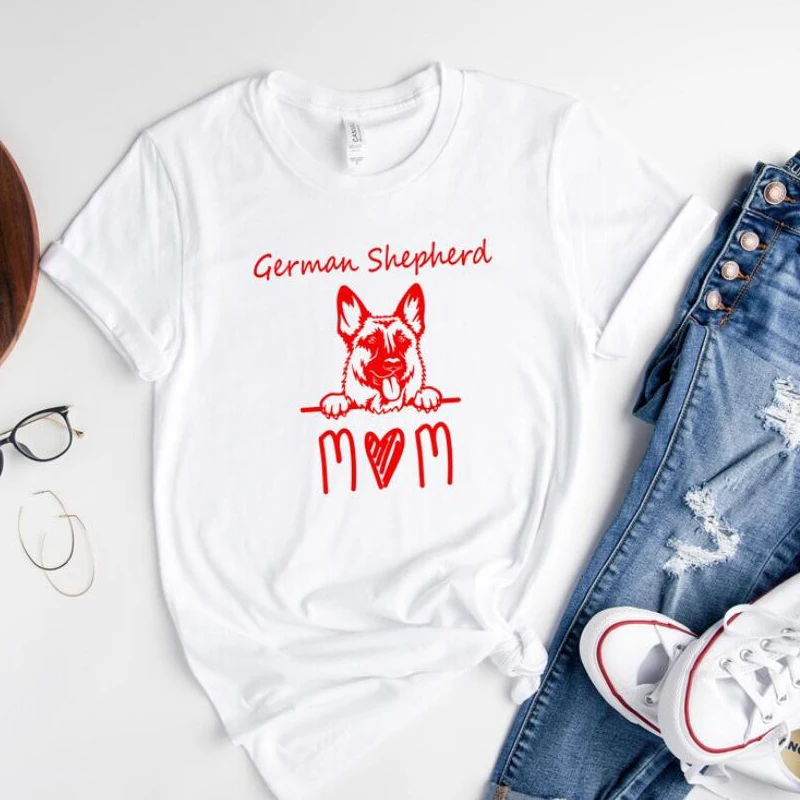 

German Shepherd Mom Graphic Tee Mom Life Dog Lover T Shirt Women Summer Fashion Pet Own Fashion Femme Tshirt Dropshipping