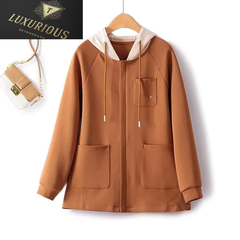

Куртка женская осенняя прямая с капюшоном и карманами, 4XL