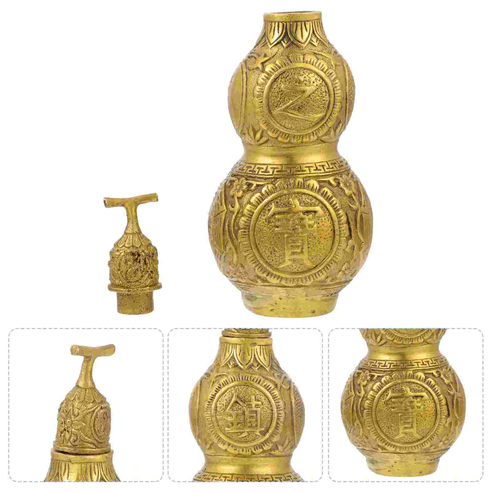 

Gourd Wu Lou Chinese Statue Shui Feng Lucky Decoration Wealth Calabash Sculpture Figurine Ornament Decor Copper Brass Hulu