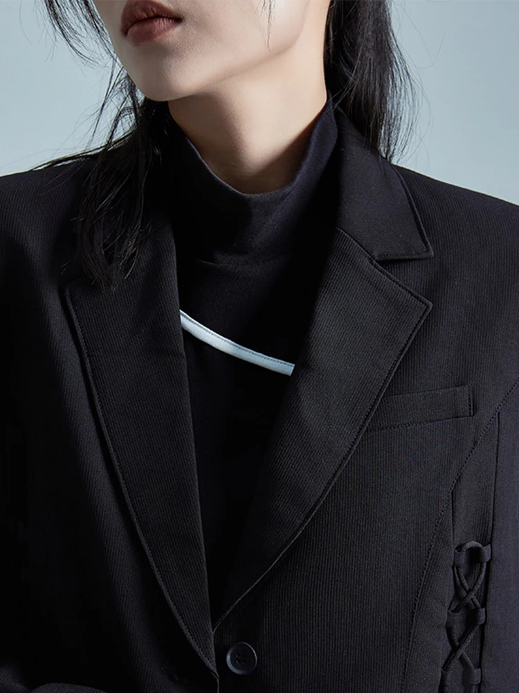 [EAM] Женский черный бандажный повседневный пиджак большого размера новый