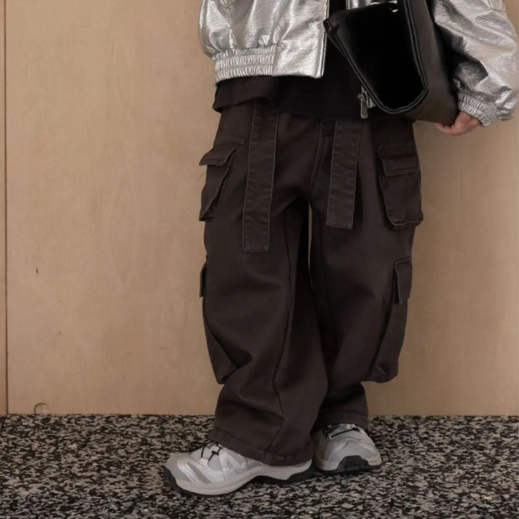 

Boys Cargo Pants 2023 Winter New Children Korean Style Solid Color All-match Fleece Cargo Pants Kid Solid Pink Kid Clothes