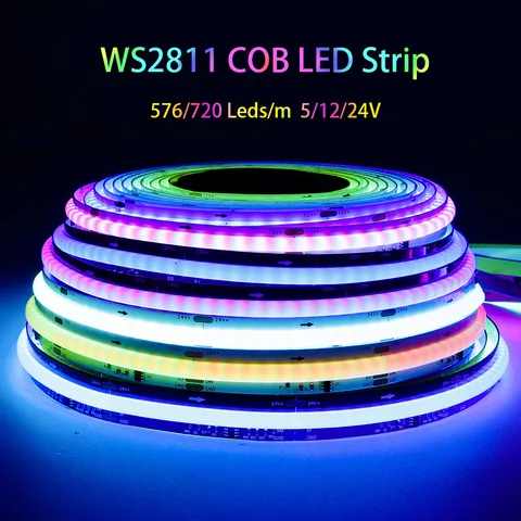 LOAMLIN COB светодиодная лента WS2811 576/720 светодиодов/м белая/черная печатная плата 10/12 мм DC12V/24V
