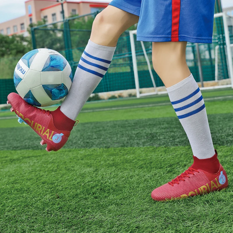 Football Boots For Men TF/FG High Top Adult Children Non-Slip Soccer Shoes Turf Indoor Training Sneakers Large Size 31-49#