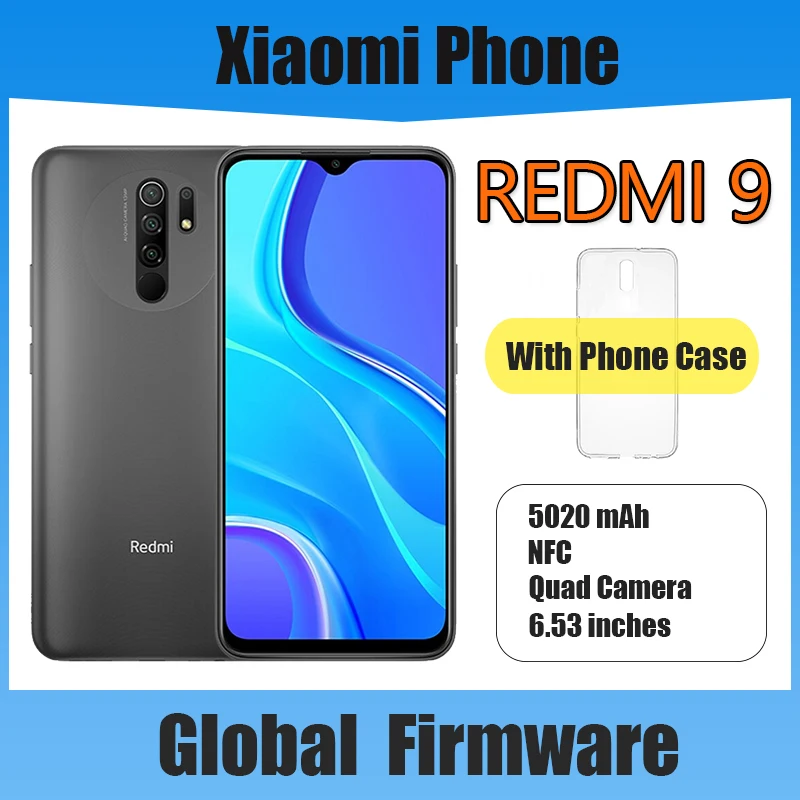 Оригинальный Смартфон Xiaomi Redmi 9, сотовый телефон Helio G80 Восьмиядерный 13 МП четырехъядерный камера 5020 мАч 6,53 "FHD + дисплей (случайный цвет)