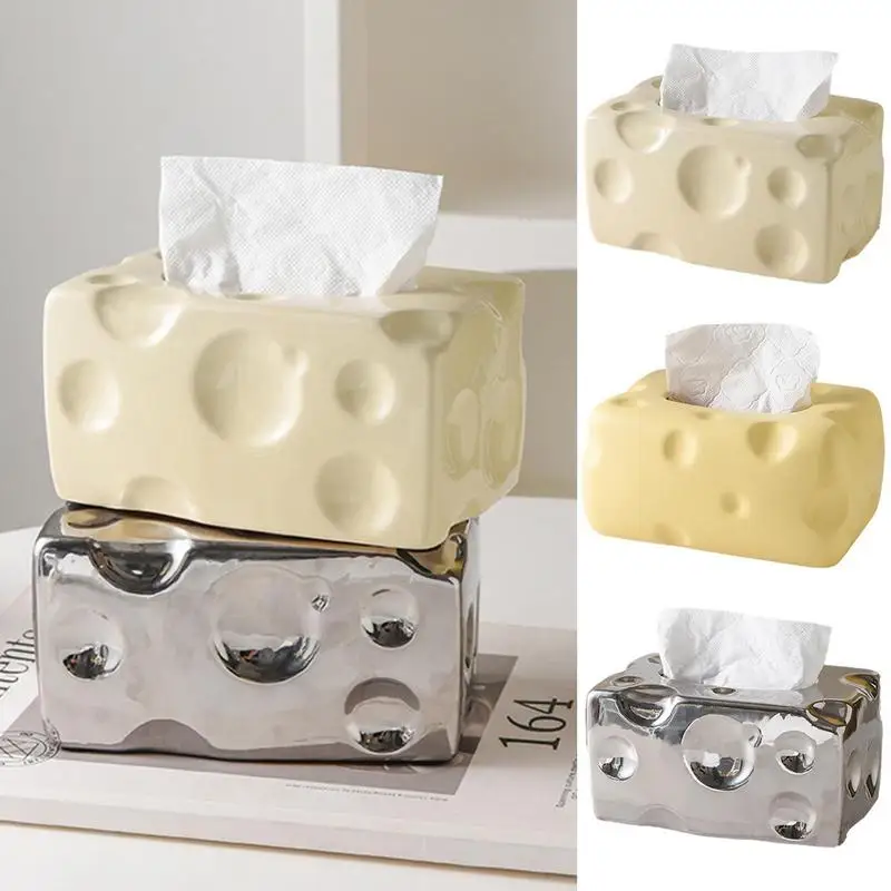 

Cheese Ceramic Tissue Box With Non Slip Pad Cute Design Paper Towel Case Multifunctional Napkin Dispenser For Dining Tables