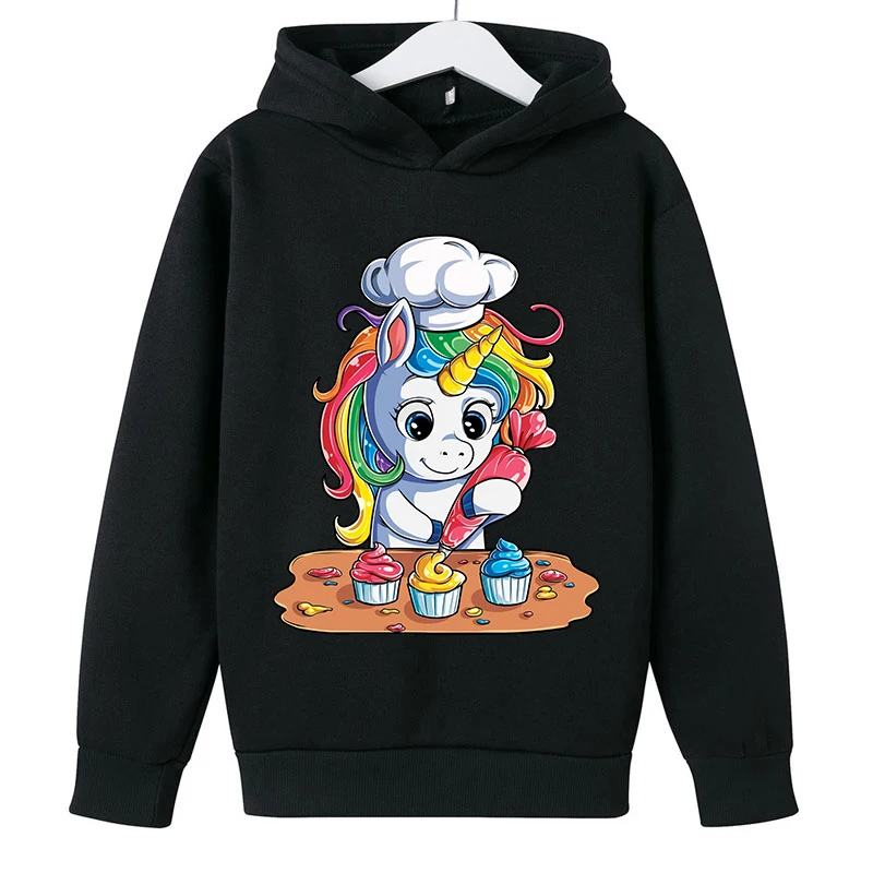 

Newest Kids Fashion Graphics Unicorn Baking Cupcake Printed Sweatshirt Hooded Pullover Autumn Outdoor Casual Hoodies Boys Girls