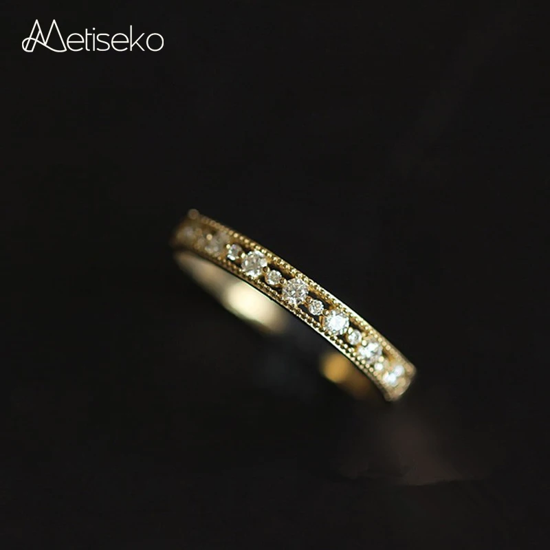 

Metiseko Real 925 Sterling Silver Plated 14K Gold Ring Retro Hollow Inlaid Cubic Zirconia for Women Engagement Ring Gift Party