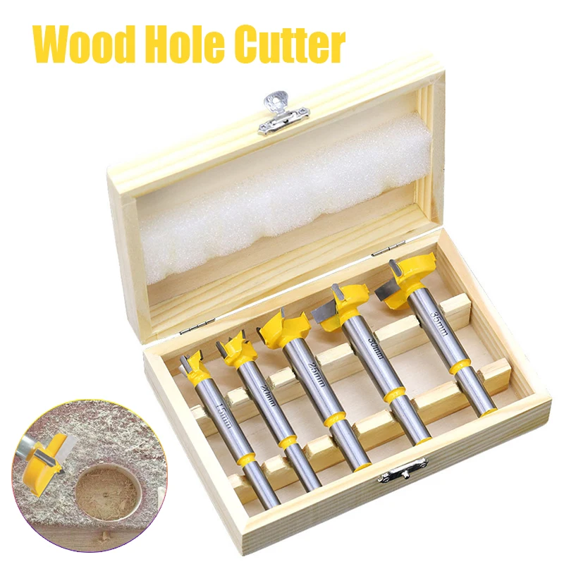 5pcs Dia 15 20 25 30 35mm Tips Hinge Boring Drill Bit Set for Carpentry Wood Window Hole Cutter Auger Wooden Drilling