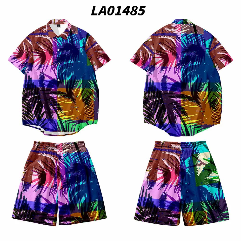 Summer Men 2PCS Pajamas Sets Turn-Down Collar T-Shirt&Shorts Pyjamas Suit Print Beach Holiday Shirts Casual Home Wear Oversize