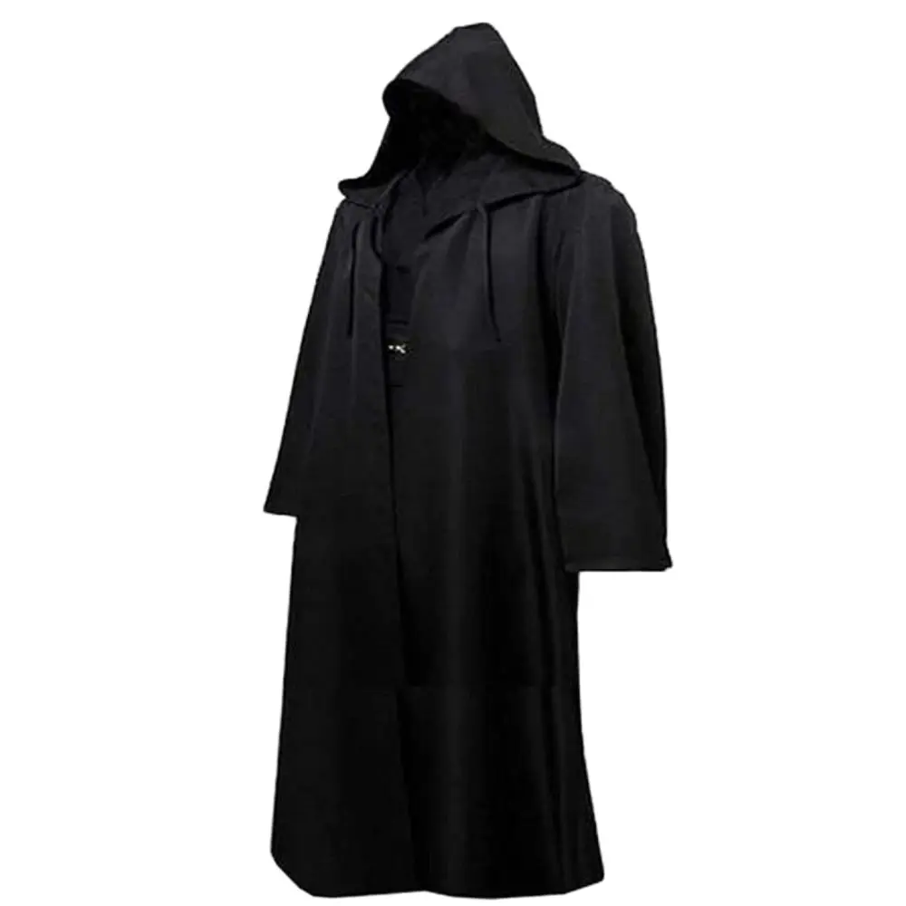 

Men Soft Star War Robe Jedi Hooded Black Brown Cloak with Hat Halloween Party Cosplay Costume