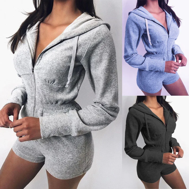 

2022 New Women's Hooded Knitted Long-Sleeved Sports Jumpsuit Shorts Womeny2k