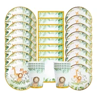 disposable tableware sets kids baby shower forest theme 1st birthday party decor plate cup safari party suppiles
