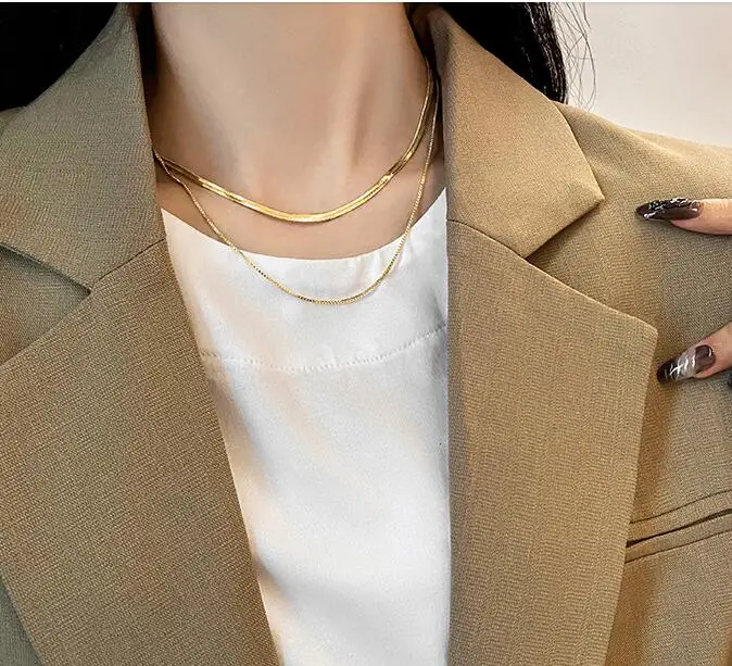 

Ожерелье из титана с многослойной цепочкой из 18-каратного золота, женское ожерелье из нержавеющей стали, ювелирные изделия для вечеринок, п...