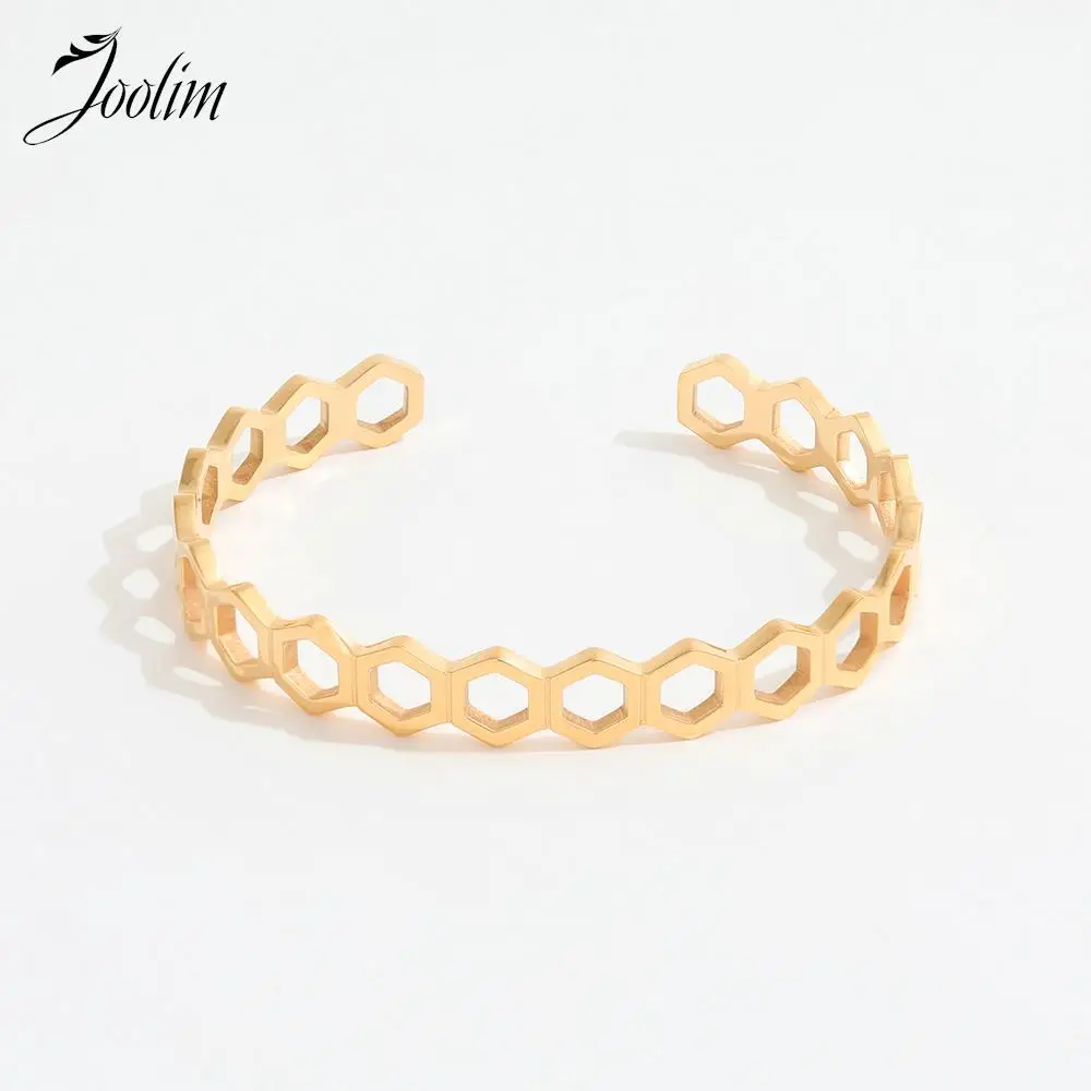 

Joolim High End PVD Plated Fashionable Honeycomb Cut-out Bracelet Wholesale Drop Shipping Supplier