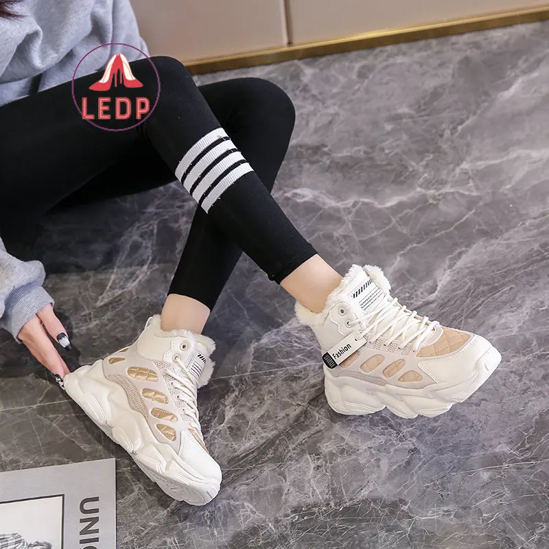 

2022 Winter New Ladies High Top Sneakers Trendy Students Plus Velvet Thick Warm Cotton Shoes Casual Platform Women's Shoes