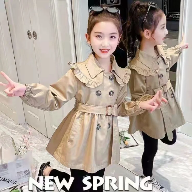 

Trench Long Kids Student Spring Girls Loungewear Autumn Korean Children's Girls Style Windbreaker Clothing Coat Cute Jacket 2023