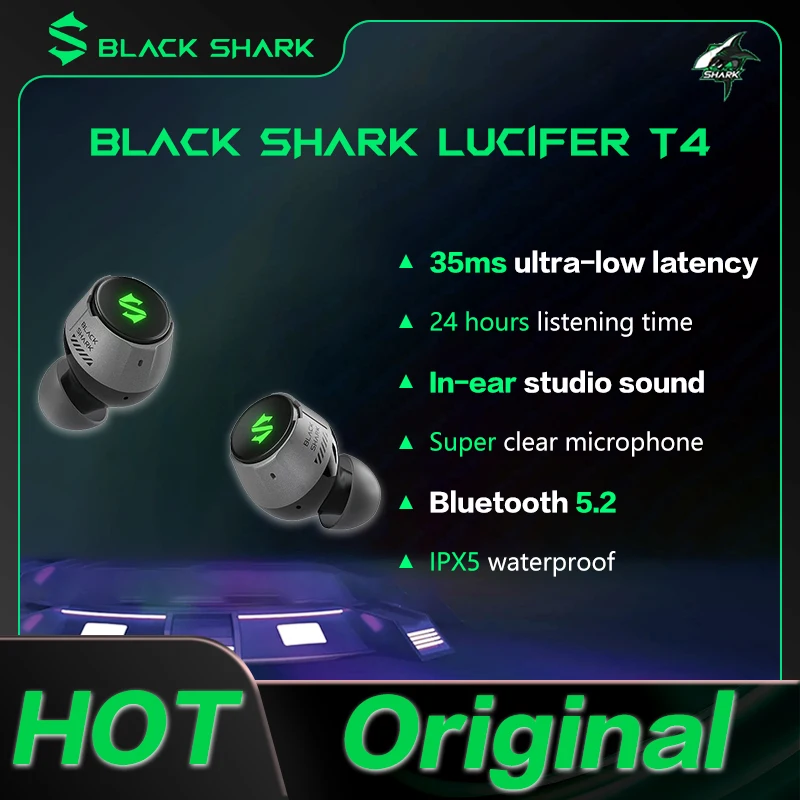 Черные беспроводные наушники-вкладыши Shark T4 игровые Bluetooth-наушники с