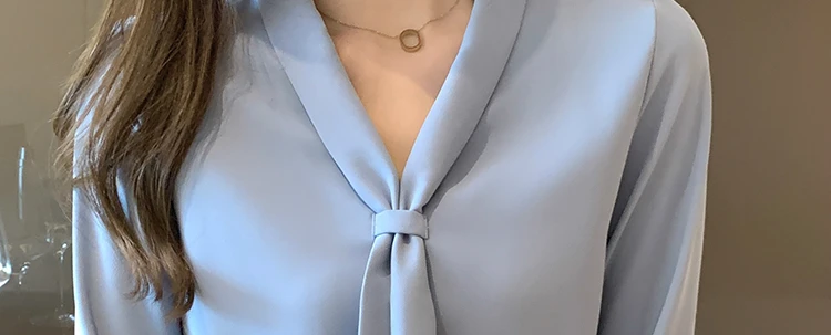 Женская шифоновая блузка с длинным рукавом V-образным вырезом и бантом | одежда