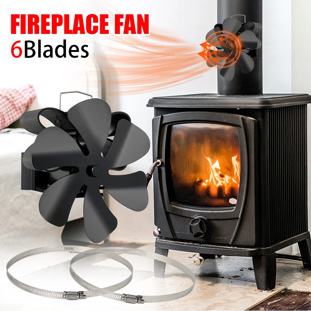 

Black Fireplace 6Blade Heat Powered Stove Fan Log Wood Burner Ecofan Quiet Fireplace Fan Fuel Saving Efficient Heat Distribution