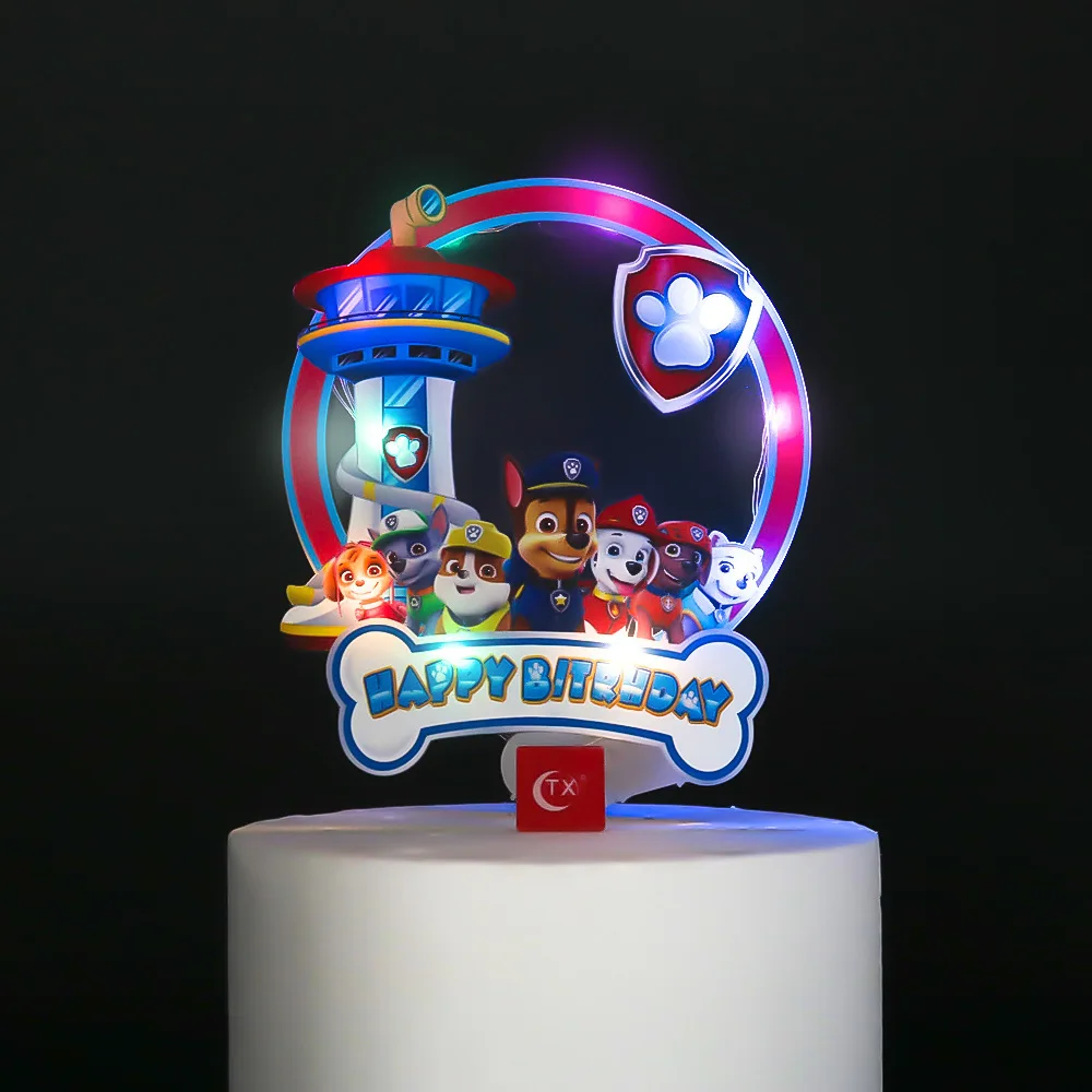 

Paw Patrol Cartoon LED Light Cake Toppers Baking Cakes Decoration Set Children Party Plug-in Supplies Kids Birthday Cake Cards