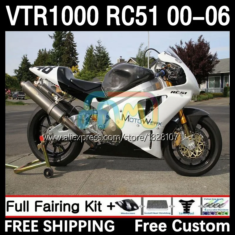 

Body For HONDA VTR1000 RC51 VTR 1000 01 02 03 04 05 06 41No.18 SP1 SP2 2000 2001 2002 2003 2004 2005 2006 Fairings white glossy