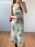 iamsure tie dye printed long camis dress sexy slim sleeveless midi dresses for women 2022 summer fashion holiday beach style