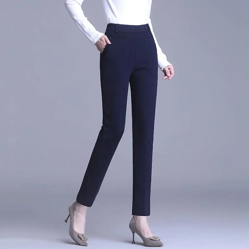 Осенне-зимние женские Однотонные эластичные облегающие базовые брюки с высокой