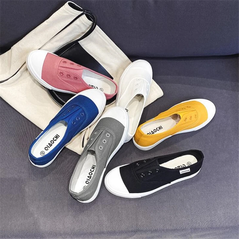 Кеды женские холщовые низкие кроссовки без застежки плоская подошва