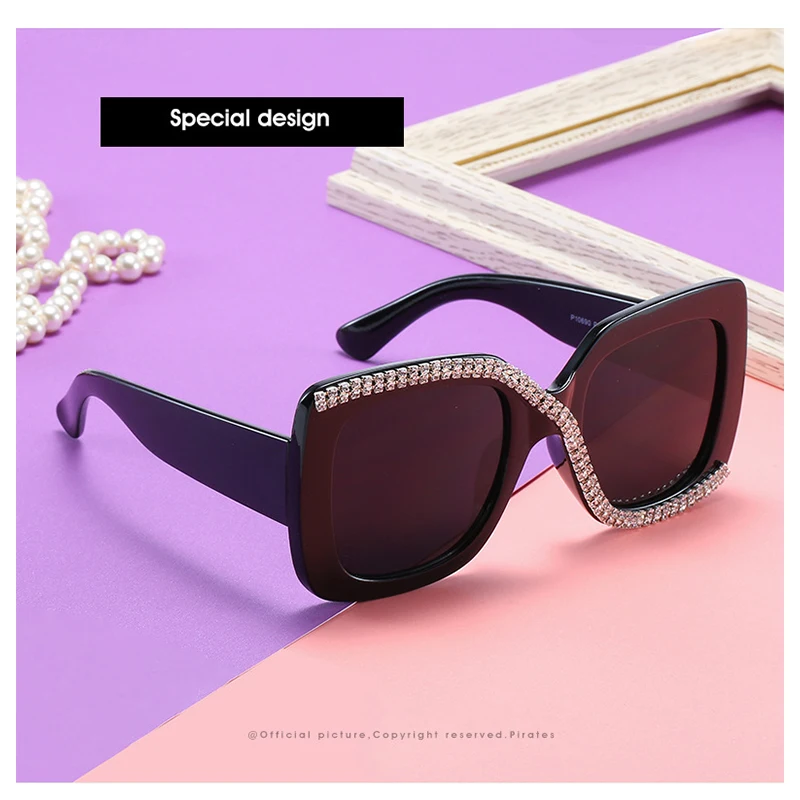 Солнцезащитные очки в квадратной оправе с бриллиантами и стразами для женщин