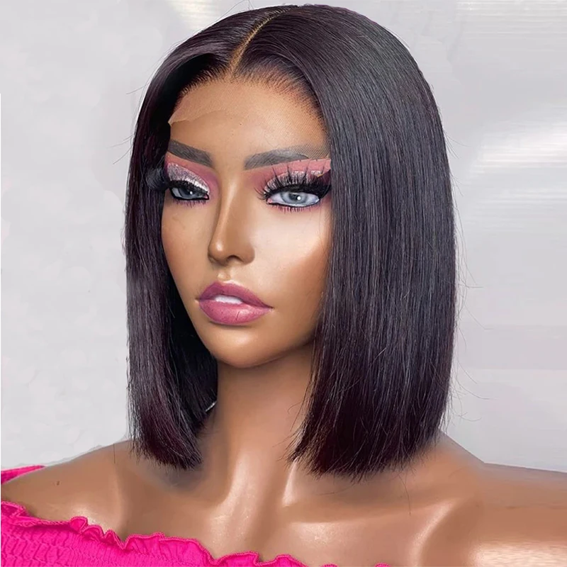

Soft Natural Black Synthetic Lace Front Wig Short Bob Silky Straight Wig For Women Daily Wear Cosplay Heat Resistant Fiber Wig