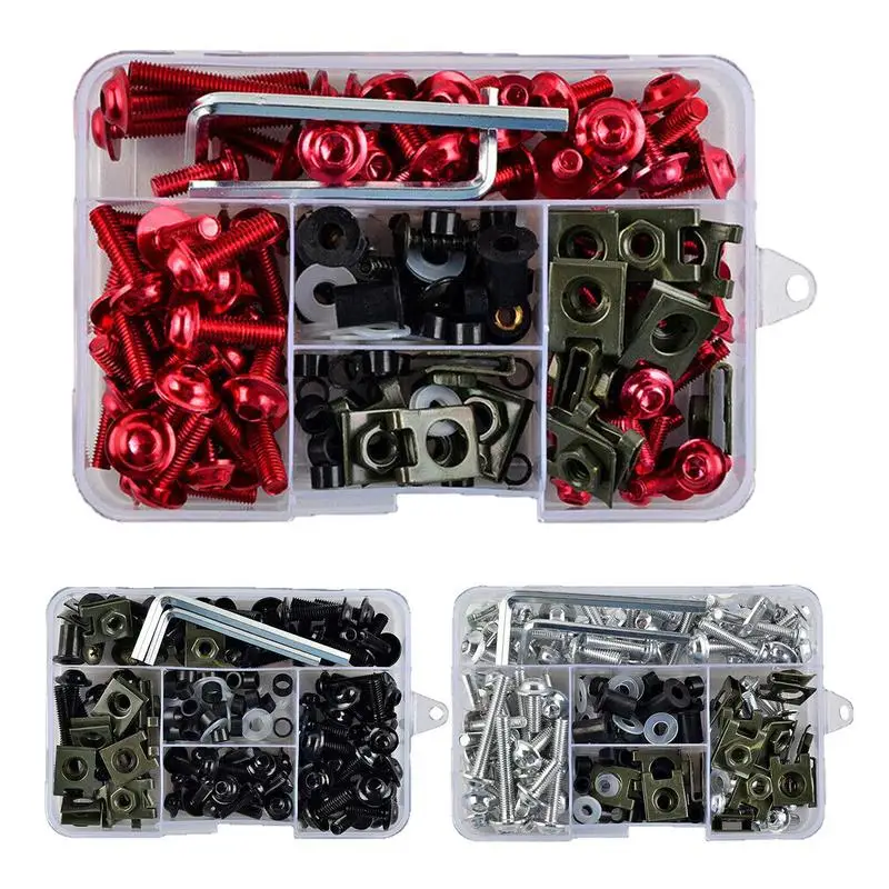 

Universal Motorcycle Fastener Bolts Kit Aluminum Fender Bumper Bolt Engine Bay Screw 195PCS Sportbike Fixing Screws Clips