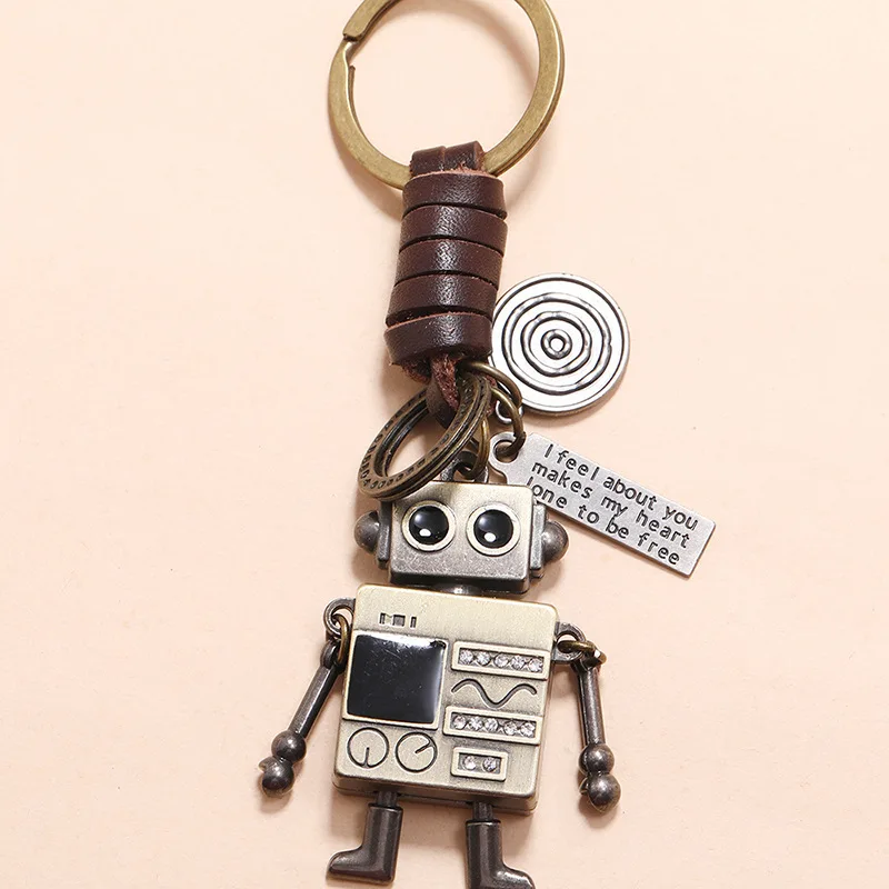 

Vintage Engraving Alloy Movable Bronze Robot Keychain Backpack Elephant Butterfly Charm Car Key Keyring Accessory Jewelry Gift