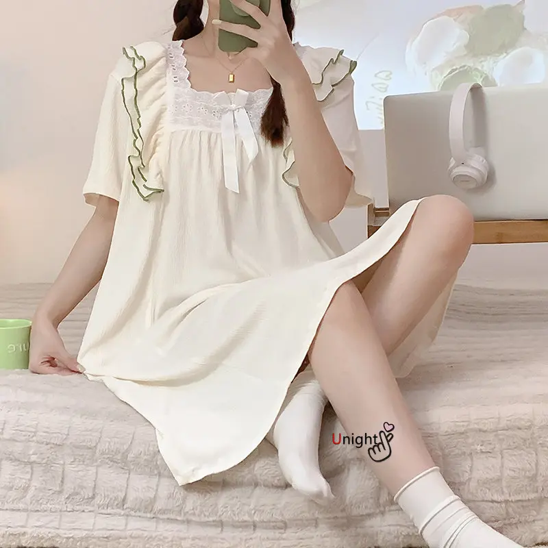 Women Summer Nightdress Cotton Short Sleeve Sleep Tops Nighty Girls Nightgowns Womens Large Size M-6XL Sleeping Dress Nighty